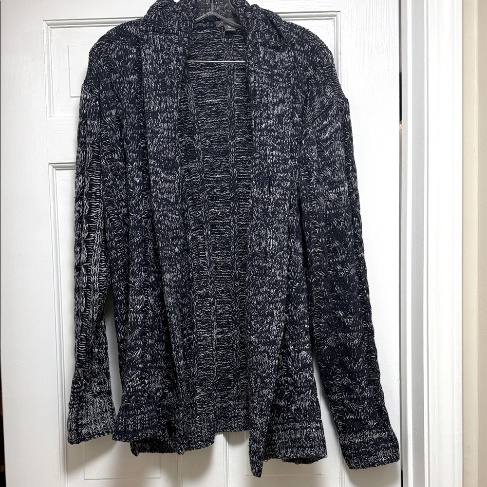 Eddie Bauer Dark Blue and White Cotten Blend Women's Knit Cardigan-Large